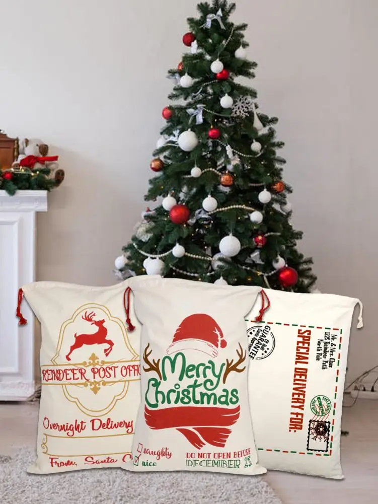 1pc 27*19in christmas bag santa sack canvas reusable candy