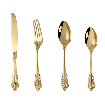 4Pcs Gold Tableware Set Stainless Steel Cutlery Dinner Knife Fork Spoon Set For Kitchen Western Steak Dinnerware Silverware Sets
4Pcs Gold Tableware Set Stainless Steel Cutlery Dinner Knife Fork Spoon Set For Kitchen Western Steak Dinnerware Silverware Sets
