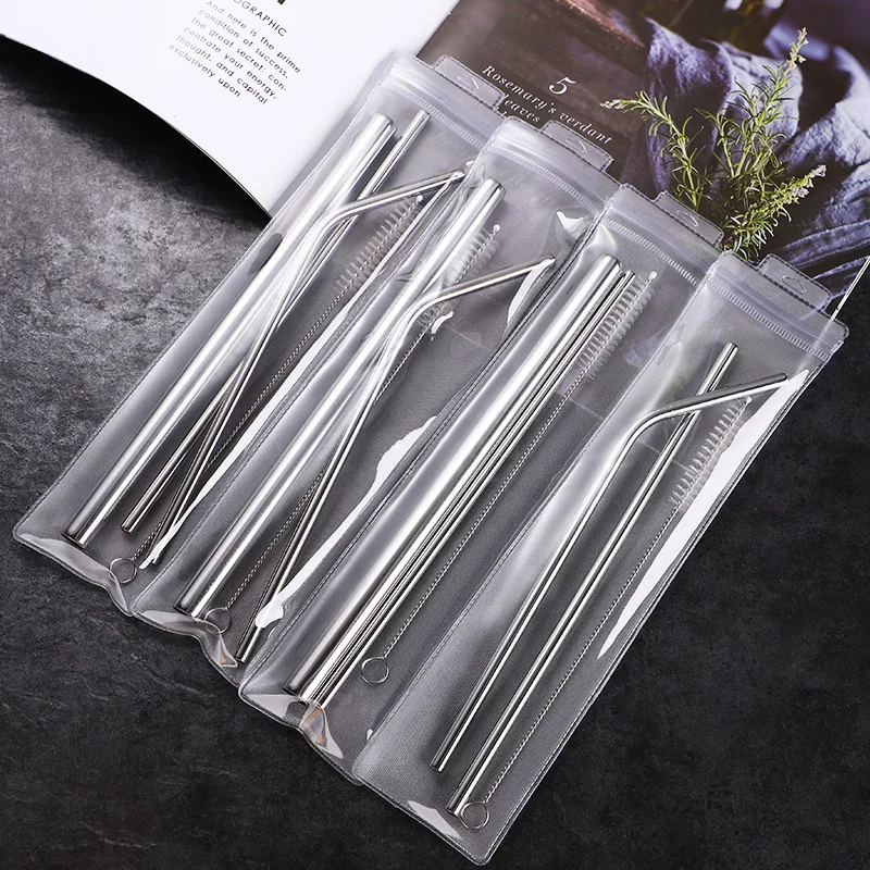 

Reusable Metal Drinking Straws 3/4Pcs set 304 Stainless Steel Sturdy Bent Straight Drinks Straw and brush