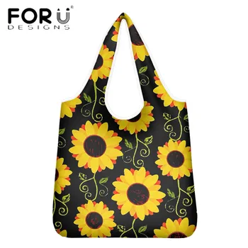 

FORUDESIGNS Fashion Sunflower Print Women Reusable Handbags Ladies Storage Grocery Bag Eco Female Totes Bolsa Shopper Sac Mujer