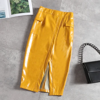 2020 Spring Fall Autumn High Quality PU Leather Midi Knee Length Skirt Women Sexy Split Waist Straight Skirt Ladies Streetwear
2020 Spring Fall Autumn High Quality PU Leather Midi Knee Length Skirt Women Sexy Split Waist Straight Skirt Ladies Streetwear
