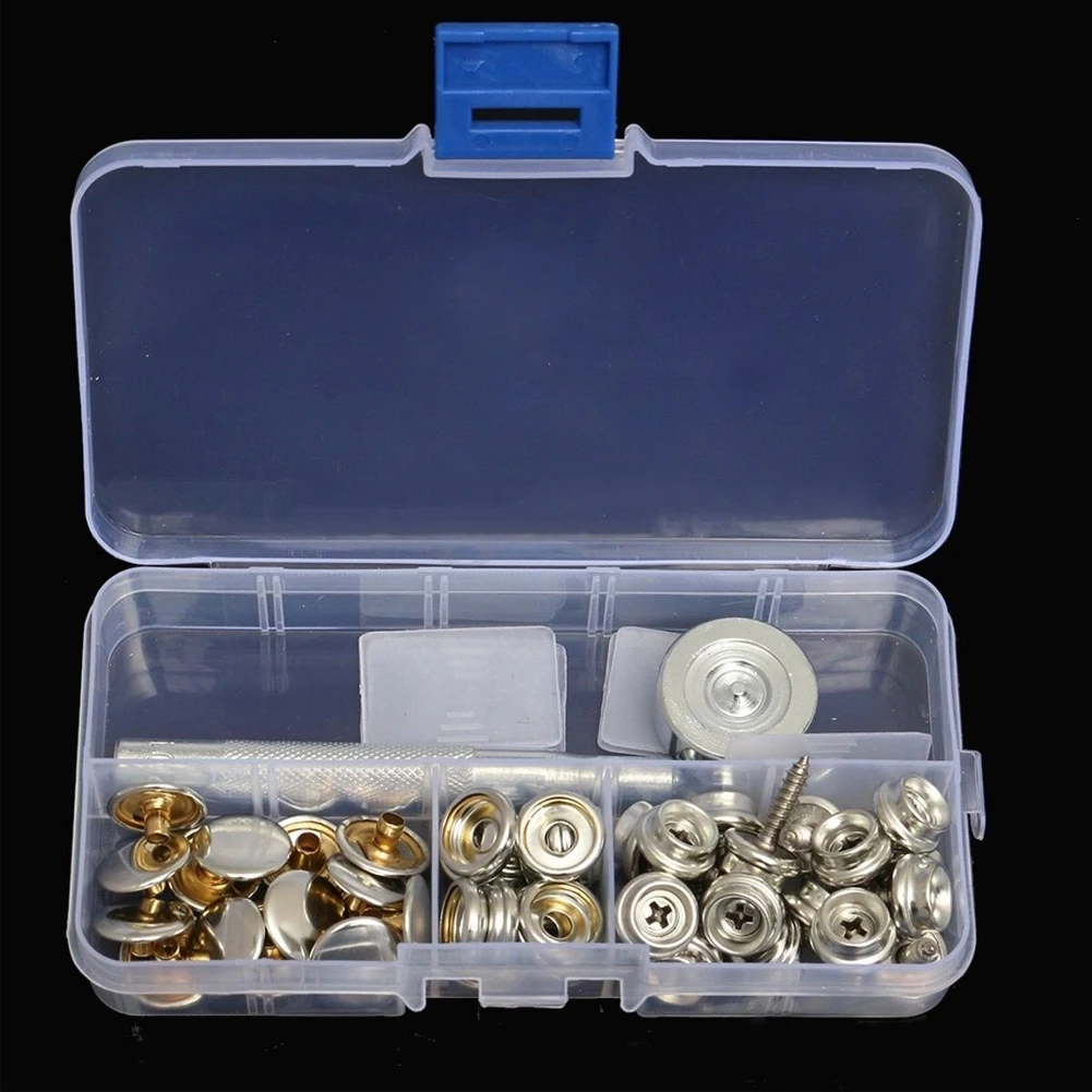 15mm Stainless Steel Hardware Screw Press Stud Practical Snap Fastener Kit Tools With Box Boat Cover Fitting Durable Sockets
15mm Stainless Steel Hardware Screw Press Stud Practical Snap Fastener Kit Tools With Box Boat Cover Fitting Durable Sockets