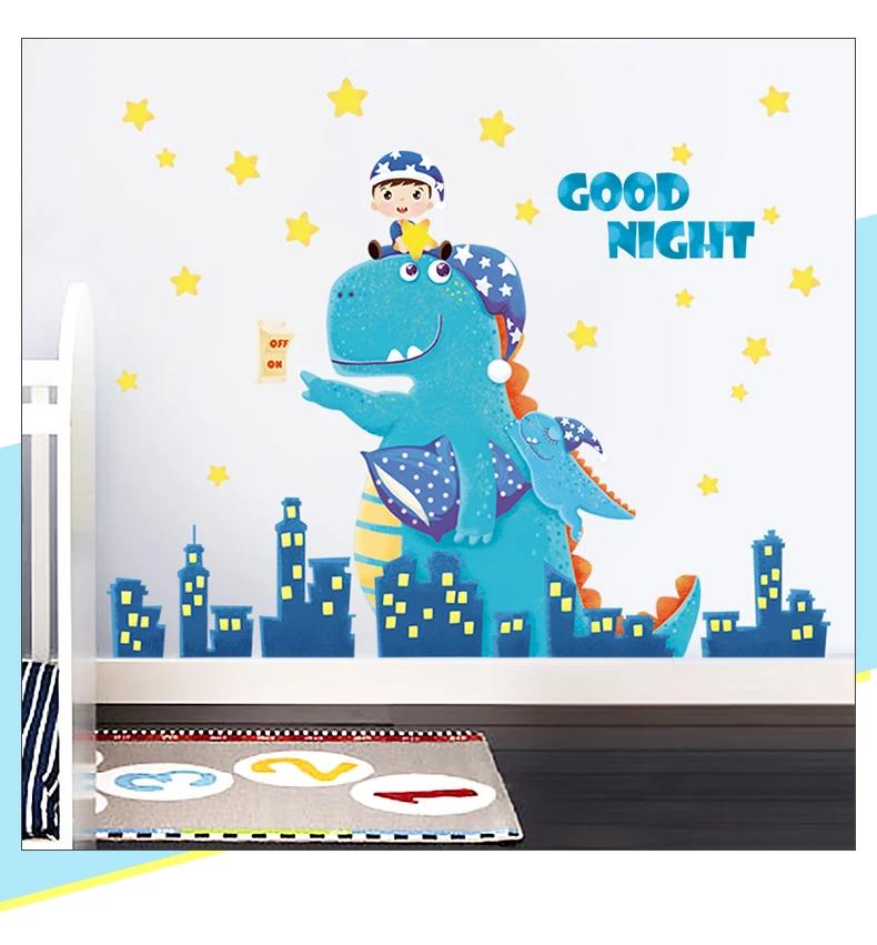 Waliicorners Good Night Dinosaur Kids Vinly Wall Sticker DIY Cartoon Cute Animal Childern Room Nursery Wall Decals Mural Wallpaper 8 H8a64c037b8754647907e53f3c1e46f41b