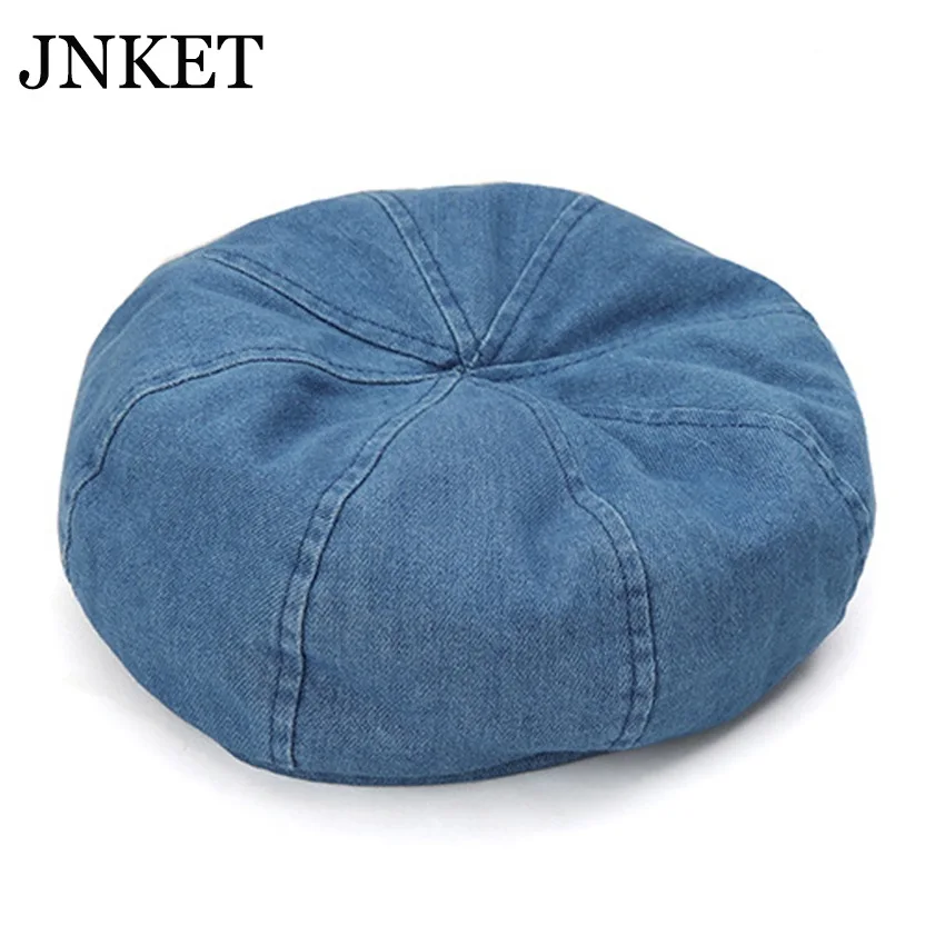 

JNKET New Retro Women Denim Beret Hat Octagonal Cap Beanies Hat Brimless Hat Leisure Painter Hat Pumpkin Hat Casquette