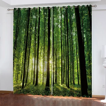 

Custom green forest curtains beautiful scenery 3D Blackout Curtains For Living room Bedding room Drapes Cotinas para sala
