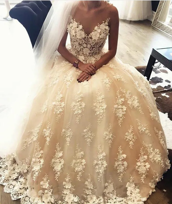 

Princess 3D Floral Wedding Dresses Sweetheart Ball Gown Lace Plus Size African Arabic Bridal Gowns Vestido De Novia Vintage