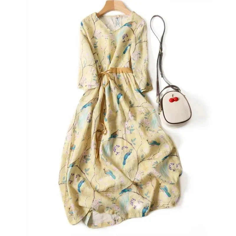2021 Spring Autumn New Women Fake Linen Dresses V-Neck Waist Thin Print Slim Floral Female Long Sleeve Dresses AD2020
2021 Spring Autumn New Women Fake Linen Dresses V-Neck Waist Thin Print Slim Floral Female Long Sleeve Dresses AD2020