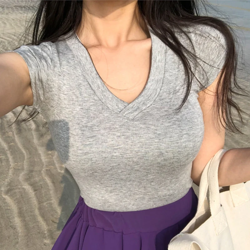 Solid Color Short Sleeve T Shirt Women Sexy Deep V-neck Slim Fit Short T-shirt Ladies Underwear Tops Tee T
Solid Color Short Sleeve T Shirt Women Sexy Deep V-neck Slim Fit Short T-shirt Ladies Underwear Tops Tee T