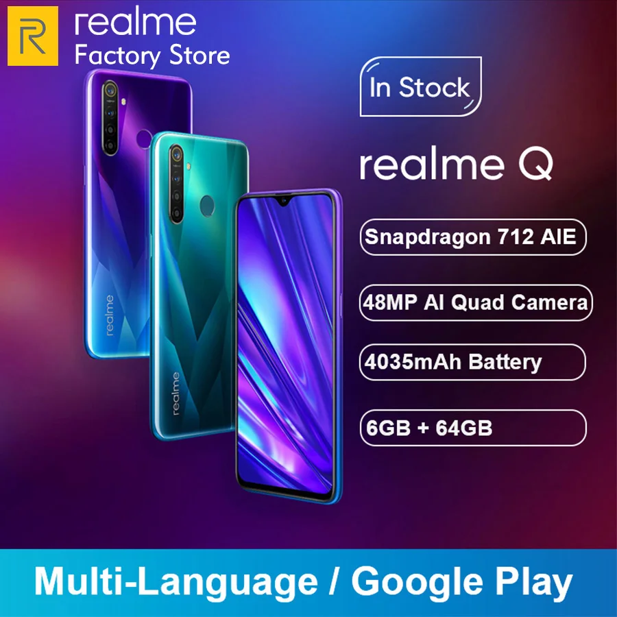 REALME Q 6.3'' Dewdrop 6GB 64GB Snapdragon 712AIE Octa Core 48MP Quad Camera Cellphone OPPO VOOC 20W Fast Charger Moblie Phone
REALME Q 6.3'' Dewdrop 6GB 64GB Snapdragon 712AIE Octa Core 48MP Quad Camera Cellphone OPPO VOOC 20W Fast Charger Moblie Phone
