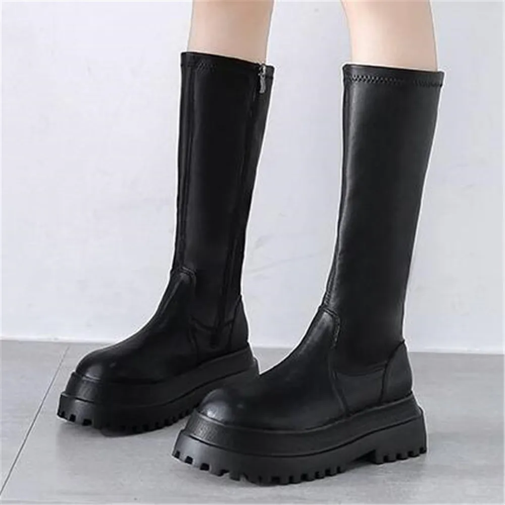 

2024 Fashion Women Zip Knee-High Boots Autumn Winter Square Heels Quality Long Comfort Female Thigh High Botas Mujer Black 35-40