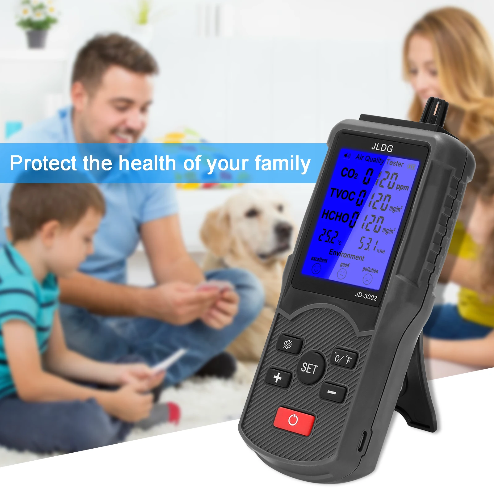 JD-3002 многофункциональный 8 в 1 тестер качества воздуха CO2 TVOC Измеритель USB