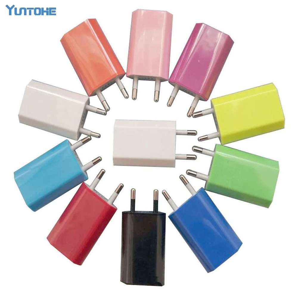 100pcs/lot New 5V 1A colorful high quality EU USB Wall Home Charger AC Adapter Plug usb charger for iphone 7 6 Plus 5g 4g | Мобильные