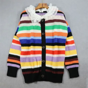 2020 New Winter Stripe Lazy Wind Cardigan Lace Doll Collar Rainbow Stripe Loose Sweater Cardigan Medium Length Mohair Coat
2020 New Winter Stripe Lazy Wind Cardigan Lace Doll Collar Rainbow Stripe Loose Sweater Cardigan Medium Length Mohair Coat