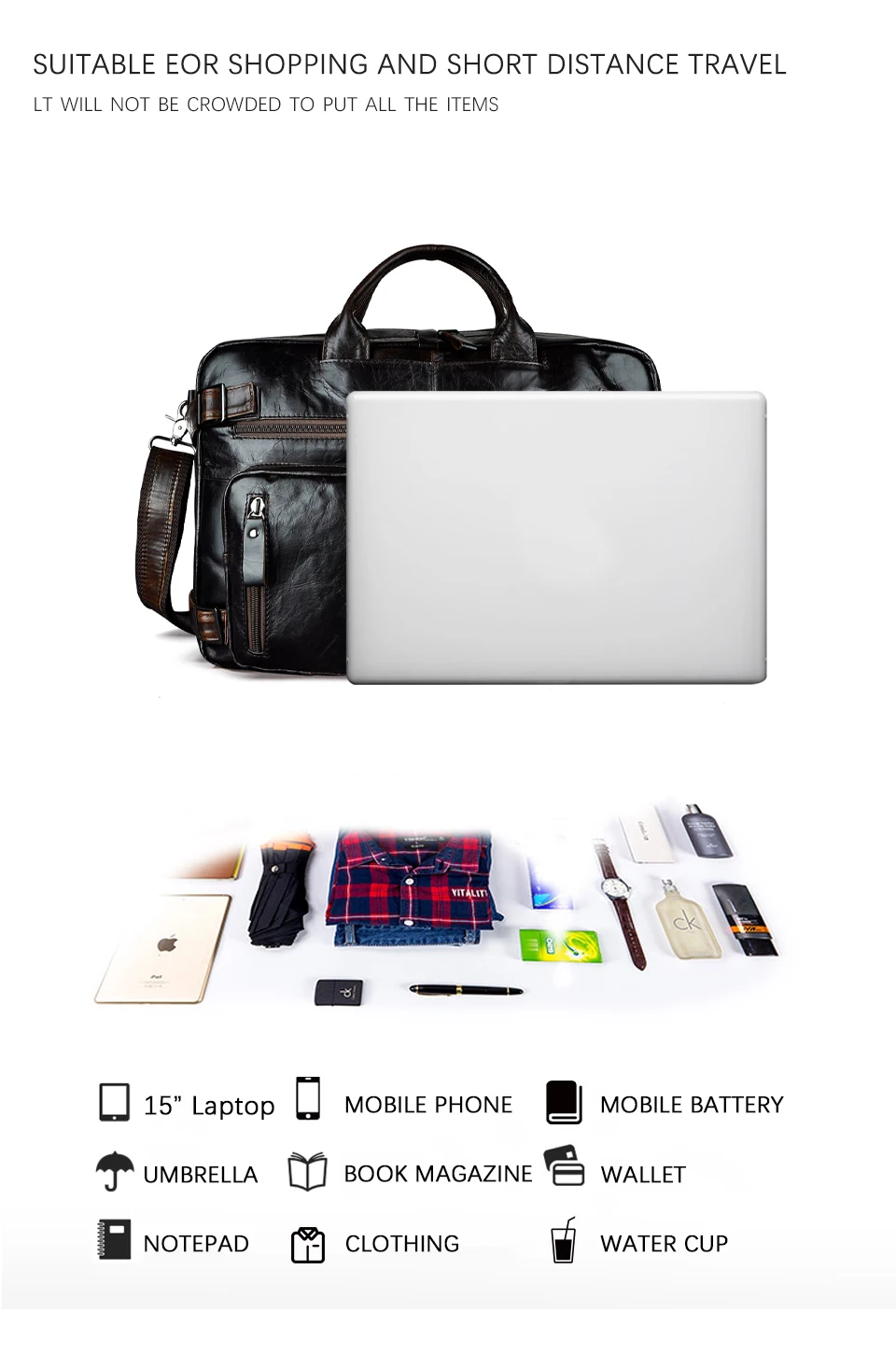 Fashion Men Thick Natural Leather Antique Design Business Travel