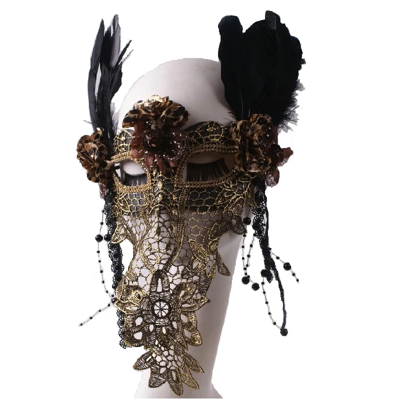 

Golden Lace Feather Mask Singer Masquerade Stage Party Bar DJ Nightclub Mask