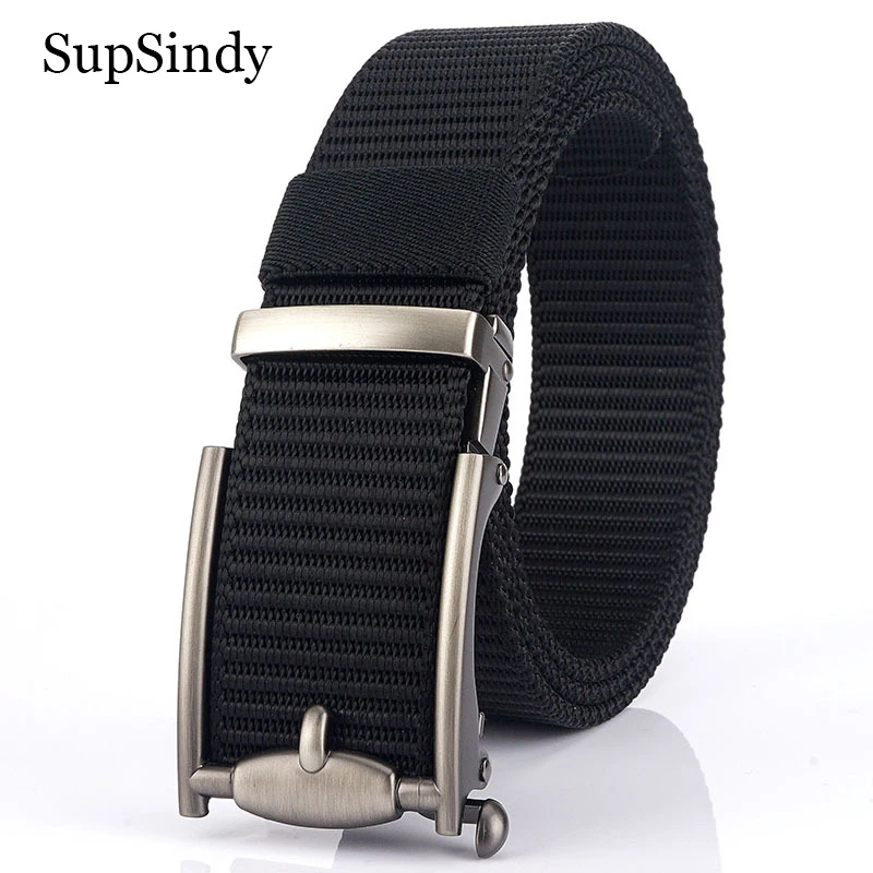 

SupSindy Men Nylon Belt Luxury Black Metal Automatic Buckle Canvas Belts for Men Fashion Jeans Waistband Army Outdoor Male Strap