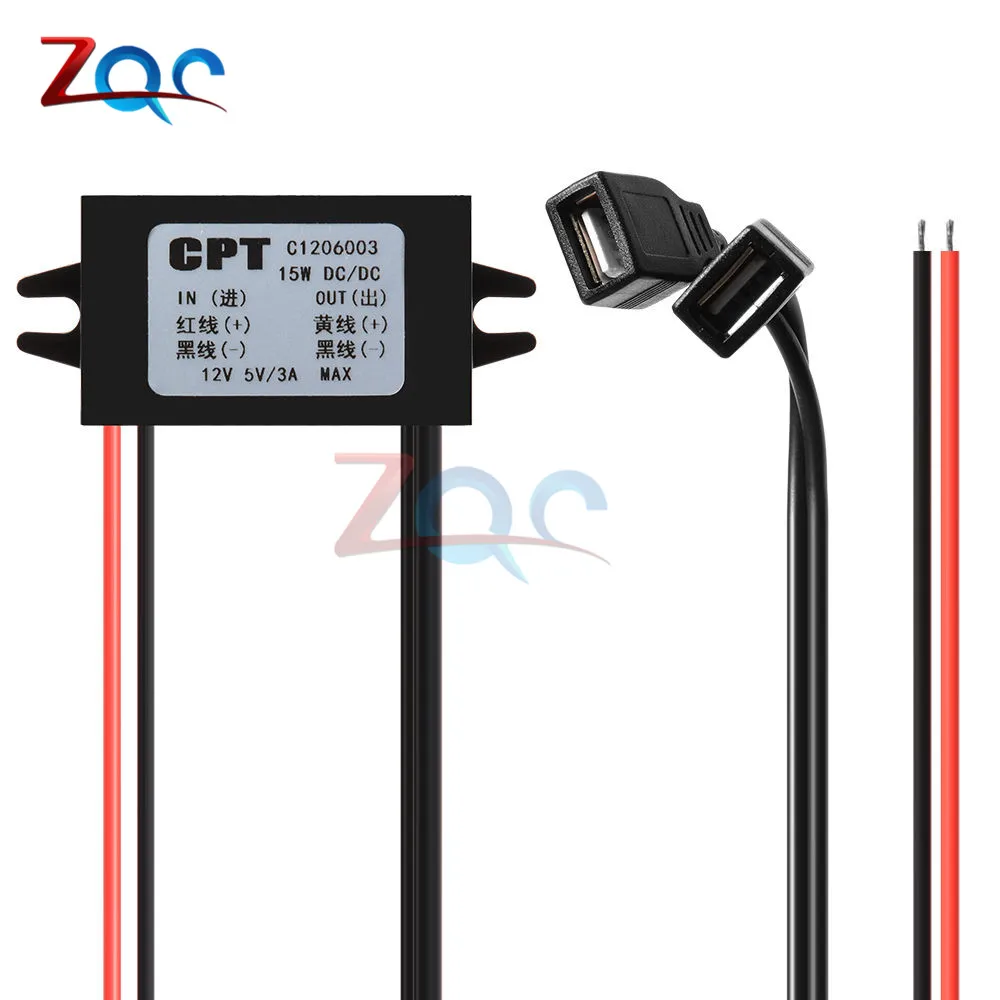 

Dual USB Output DC-DC Converter Regulator 15W 12V to 5V 3A Max Step Down Buck Power Supply Adapter Low Heat Auto Car Protection