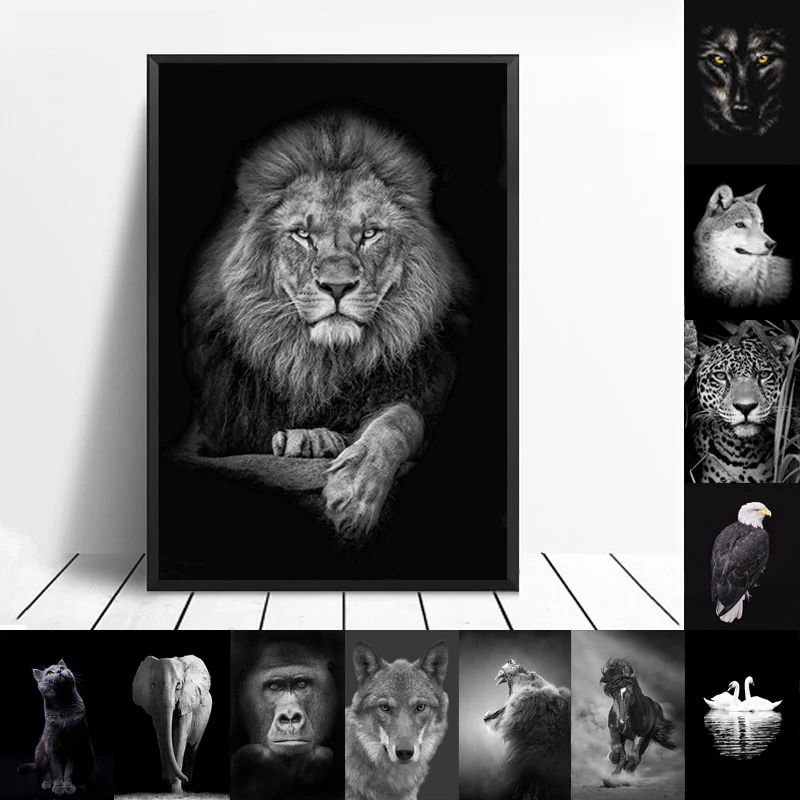 Animal Canvas Painting Wall Art Lion Elephant Horse Posters and Prints Pictures for Living Room Decoration Home Decor | Дом и сад