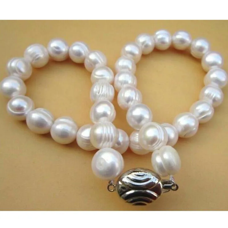 

11-12mm south sea Genuine white baroque pearl necklace 18" 925silver clasp