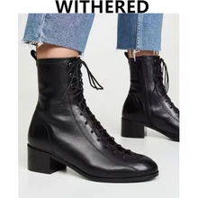 

Dave&Di botas mujer shoes women england style winter boots women vintage cowhide High top Motorcycle Martin boots shoes woman