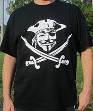 Anonymous Pirate mask Guy Fawkes Hackers T shirt Computer hacker Protest(China)