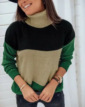 2019 new Autumn Winter women knitted sweaters pullovers turtleneck long sleeve patchwork color Slim elastic sweater Woman
2019 new Autumn Winter women knitted sweaters pullovers turtleneck long sleeve patchwork color Slim elastic sweater Woman