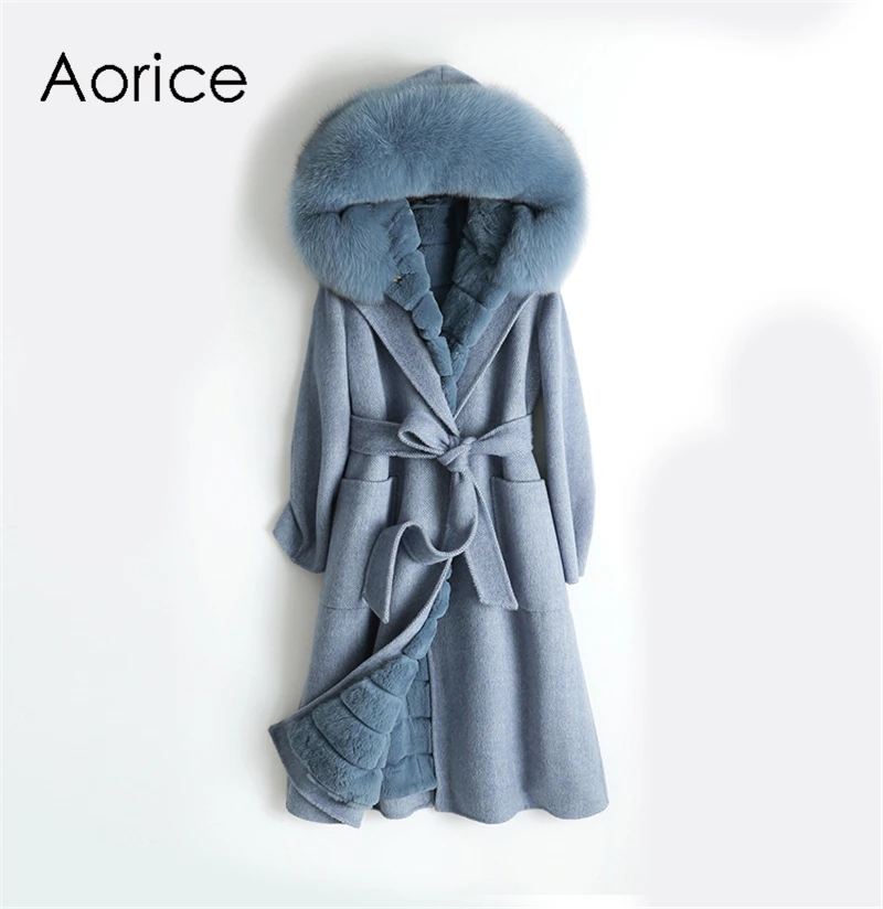 Aorice ZY18558 Women real wool herringbone fabric coat lady Rex fur lining fox fur collar leisure Fall/Winter wool long outwear
Aorice ZY18558 Women real wool herringbone fabric coat lady Rex fur lining fox fur collar leisure Fall/Winter wool long outwear