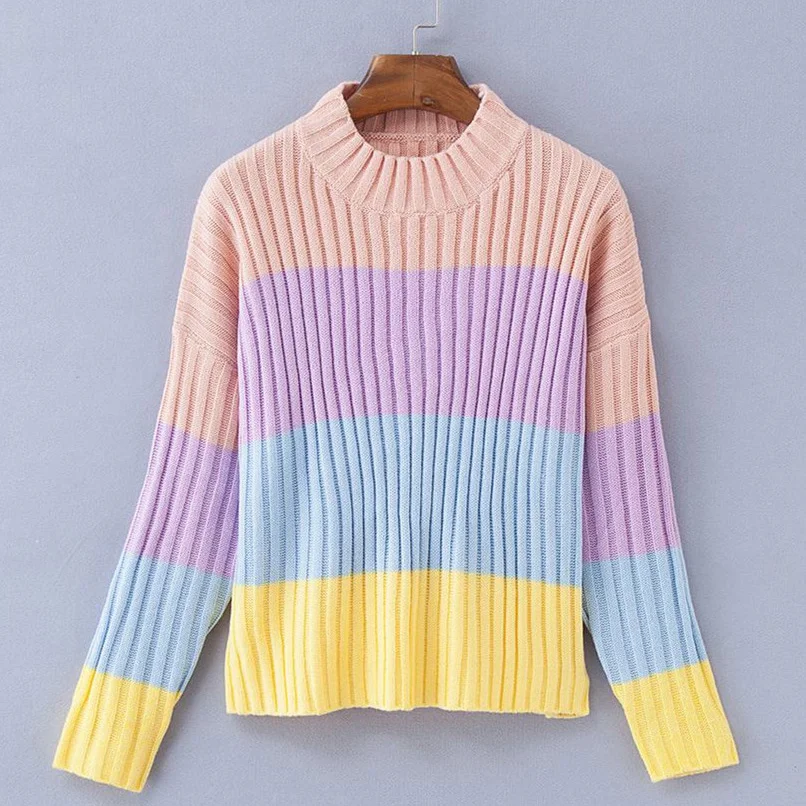 Joineles 2019 Women Rainbow Sweater Autumn Loose Casual Pullover Lazy Wind Knitted Popcorn Patchwork Pull Femme Women'S Jumper
Joineles 2019 Women Rainbow Sweater Autumn Loose Casual Pullover Lazy Wind Knitted Popcorn Patchwork Pull Femme Women'S Jumper