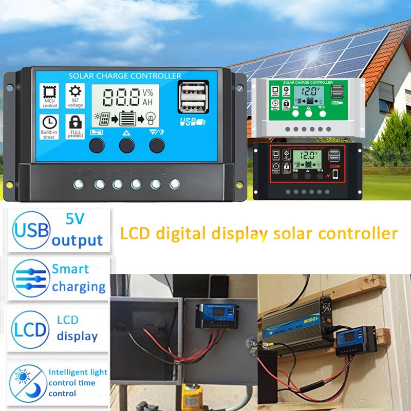 Solar Charger Controller Solar Panel Battery Regulator with Dual USB Port LCD Display
Solar Charger Controller Solar Panel Battery Regulator with Dual USB Port LCD Display