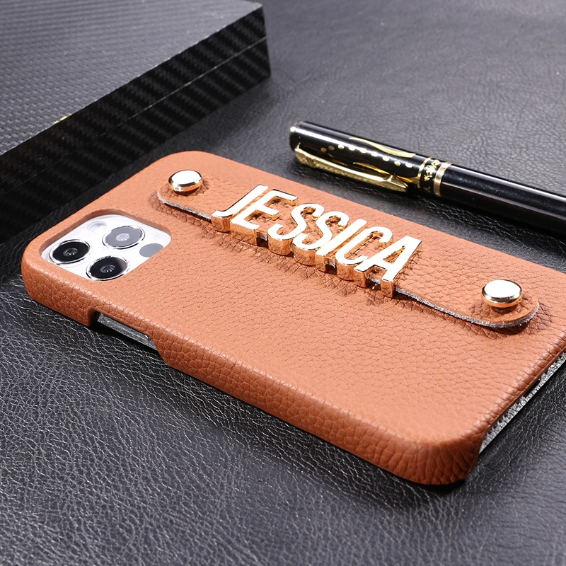 Customised Luxury Cowhide Leather  Case For iPhone with holder