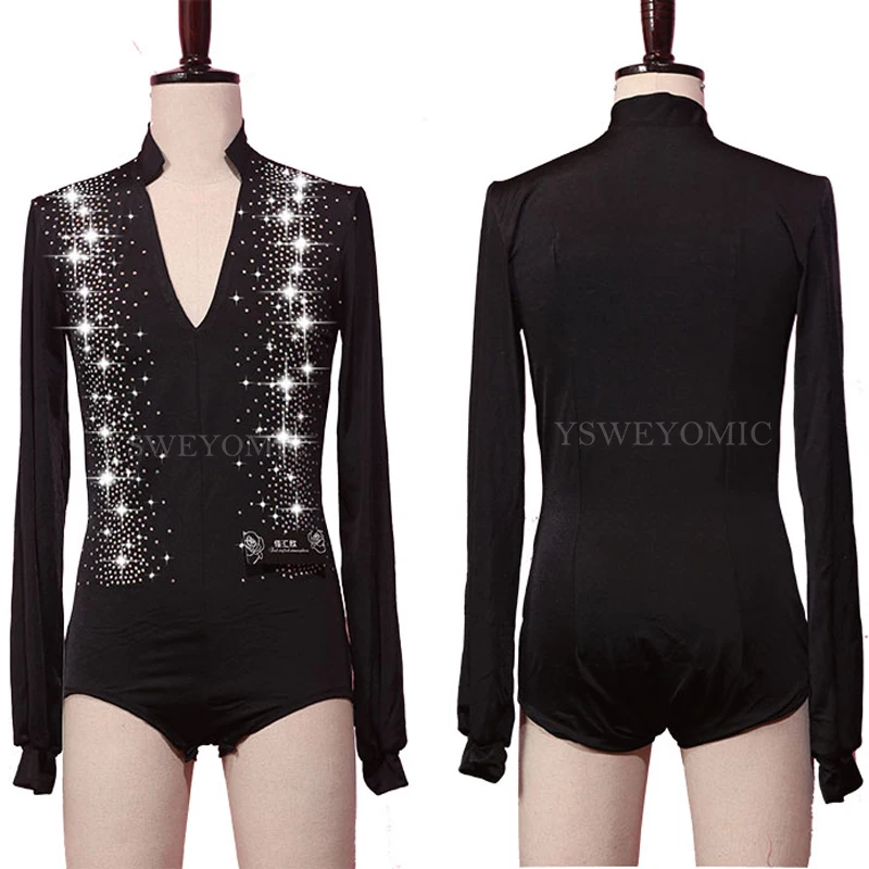 

Sparkly Rhinestones Men V-neck Dance Shirt Ballroom Latin Dancing Clothes Competition Dance Costume Latin Dance Shirts For Men