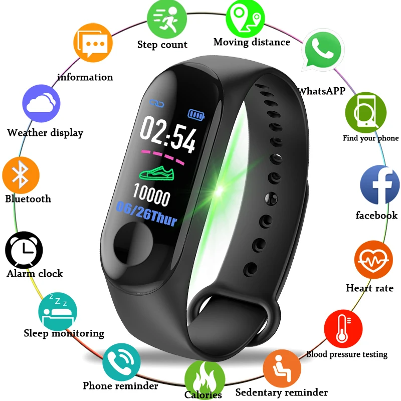 M3 Smart Exercise Bracelet Heart Rate Blood Pressure Monitoring Health Detection Color Screen Pedometer Fitness Tracker Bracelet
M3 Smart Exercise Bracelet Heart Rate Blood Pressure Monitoring Health Detection Color Screen Pedometer Fitness Tracker Bracelet