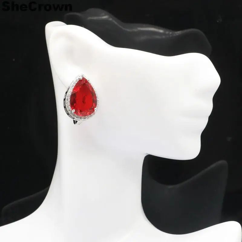 22x16mm SheCrown Капля воды 18x13mm созданная красная кровь Рубин Белый CZ подарок для дам