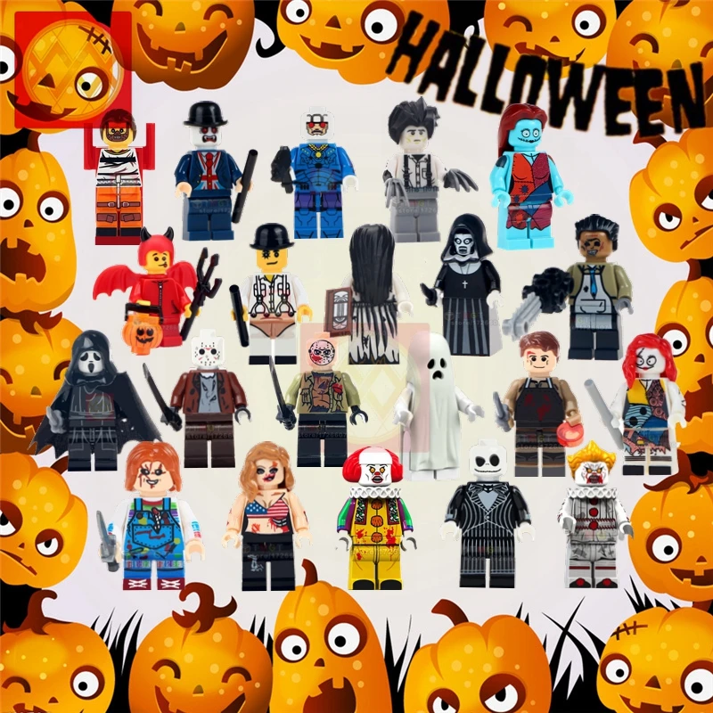 Blocks Halloween Horror Jason Freddy Jack Skeleton Joker Zombie Clockwork The Ring Scissorhands Building Blocks Toy for Children
Blocks Halloween Horror Jason Freddy Jack Skeleton Joker Zombie Clockwork The Ring Scissorhands Building Blocks Toy for Children