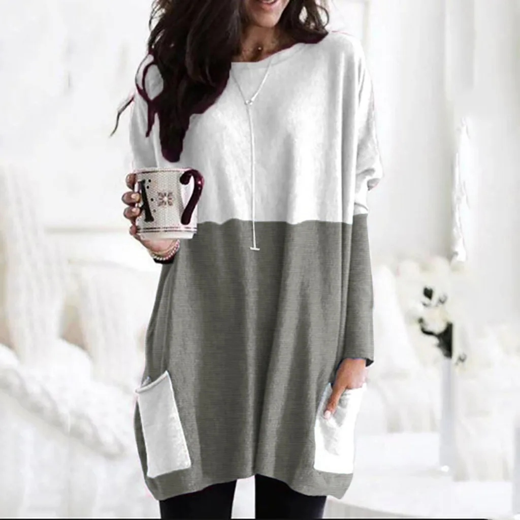 Women Fashion Casual Long Sleeve Patchwork Pockets O-Neck Loose Cotton Tops Fashion Autumn Winter plus size blouses woman F1
Women Fashion Casual Long Sleeve Patchwork Pockets O-Neck Loose Cotton Tops Fashion Autumn Winter plus size blouses woman F1