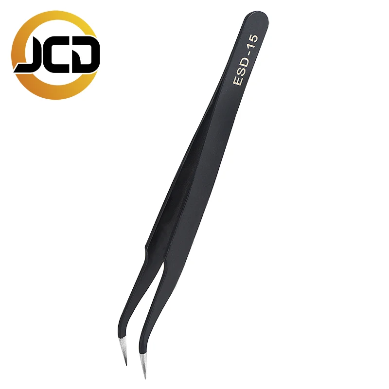 JCD Soldering Tweezers ESD-15 Anti-static Curved Tip Forceps Precision Stainless Steel Curved bent Repair tools
JCD Soldering Tweezers ESD-15 Anti-static Curved Tip Forceps Precision Stainless Steel Curved bent Repair tools