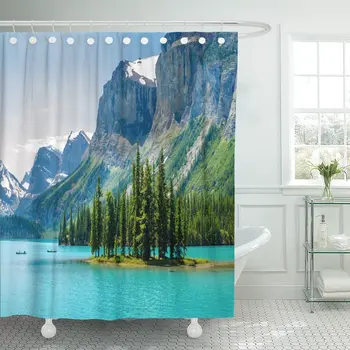 

Blue Scenery Majestic Mountain Lake in Canada Green Columbia Shower Curtains Waterproof Polyester Fabric 72 x 78 inches Set