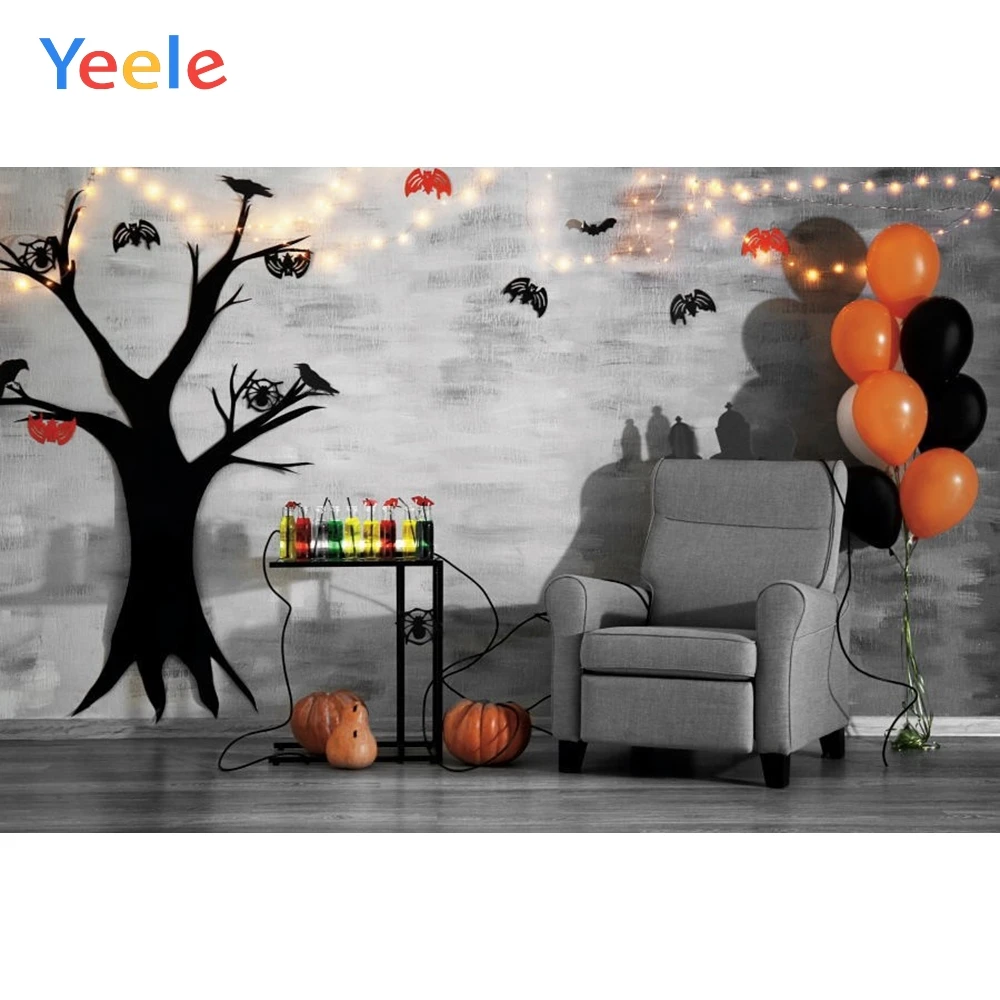 

Halloween Pumpkin Balloon Sofa Interior Scenes Light Background Vinyl Photography Backdrops For Photo Studio Photophone Shoot