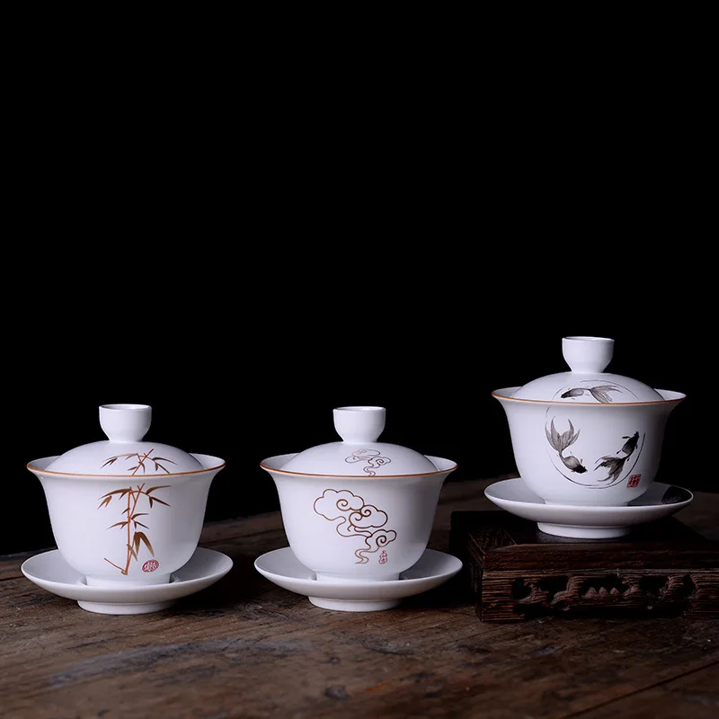 Матовая белая керамическая чашка для чая китайская чайная Sancai Gaiwan 180 мл кофейная