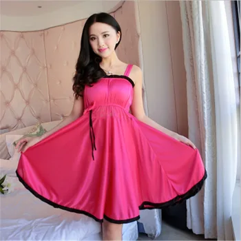 With Chest Pad Nightgown Women's Lace Camisole-Imitated Silk Pajamas Temptation Summer Thin Section
With Chest Pad Nightgown Women's Lace Camisole-Imitated Silk Pajamas Temptation Summer Thin Section
