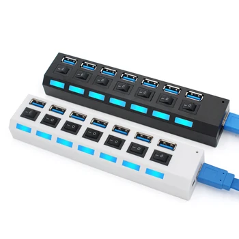 

7-Port USB Hub 5Gps Super Speed USB3.0 Splitter With Individual LED Light On/Off Switches For PC Computer Mac Multi USB Splitter