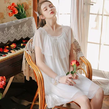 Princess summer woman sleeping dress lace sexy nightwe crew neck lace palace night long colorful double-fold cotton home service 
Princess summer woman sleeping dress lace sexy nightwe crew neck lace palace night long colorful double-fold cotton home service