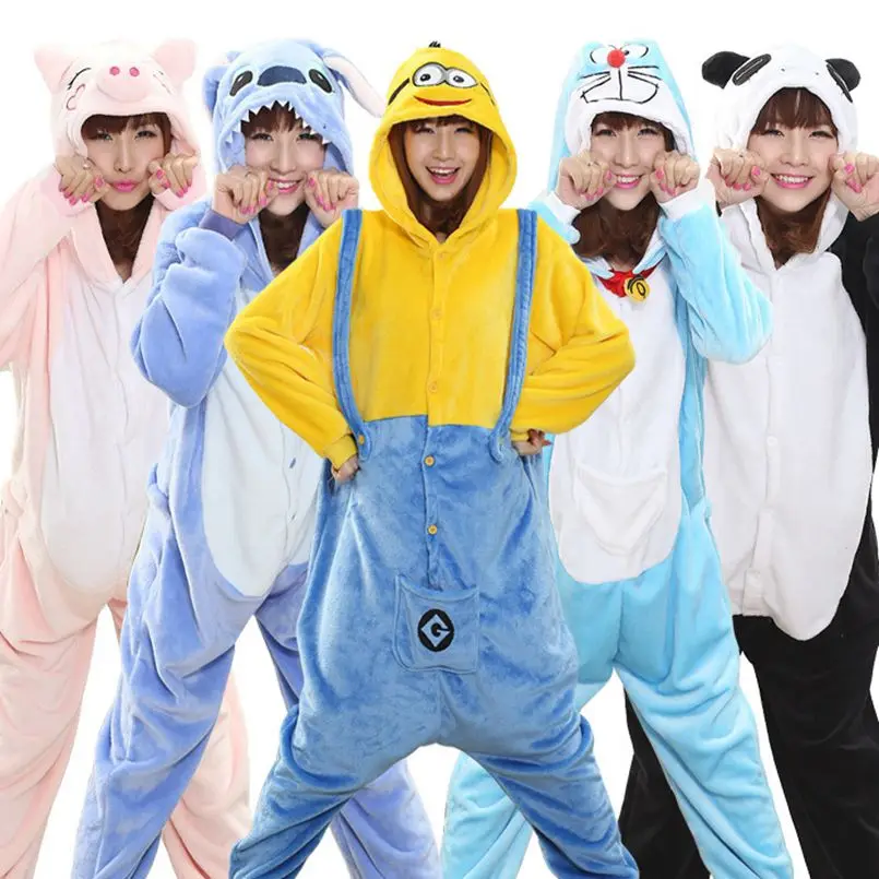 

Adult Stitch Panda Kigurumi Women Men Cartoon Animal Elephant Cosplay Costume Winter Onesie Pajama Hooded Couple Party Suit