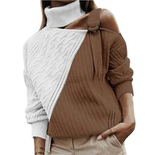 Women Sexy Off Shoulder Sweater Patchwork Turtleneck Buckle Knitted Pullover Jumper Tops Pull Long Sleeve Knitwear Autumn Winter
Women Sexy Off Shoulder Sweater Patchwork Turtleneck Buckle Knitted Pullover Jumper Tops Pull Long Sleeve Knitwear Autumn Winter