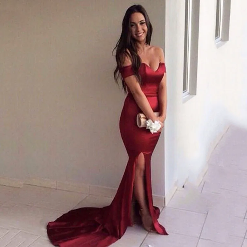 SoDigne Burgundy Mermaid Prom Dresses Sexy High Slit Simple Satin Cheap Evening Dress Off the shoulder Celebrity Dress
SoDigne Burgundy Mermaid Prom Dresses Sexy High Slit Simple Satin Cheap Evening Dress Off the shoulder Celebrity Dress
