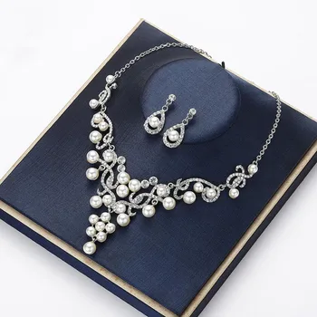Lady's Party Accessories Romantic Pearl Bridal Jewelry Sets Crystal Wedding Engagement Earring Necklace Set for Women collares
Lady's Party Accessories Romantic Pearl Bridal Jewelry Sets Crystal Wedding Engagement Earring Necklace Set for Women collares