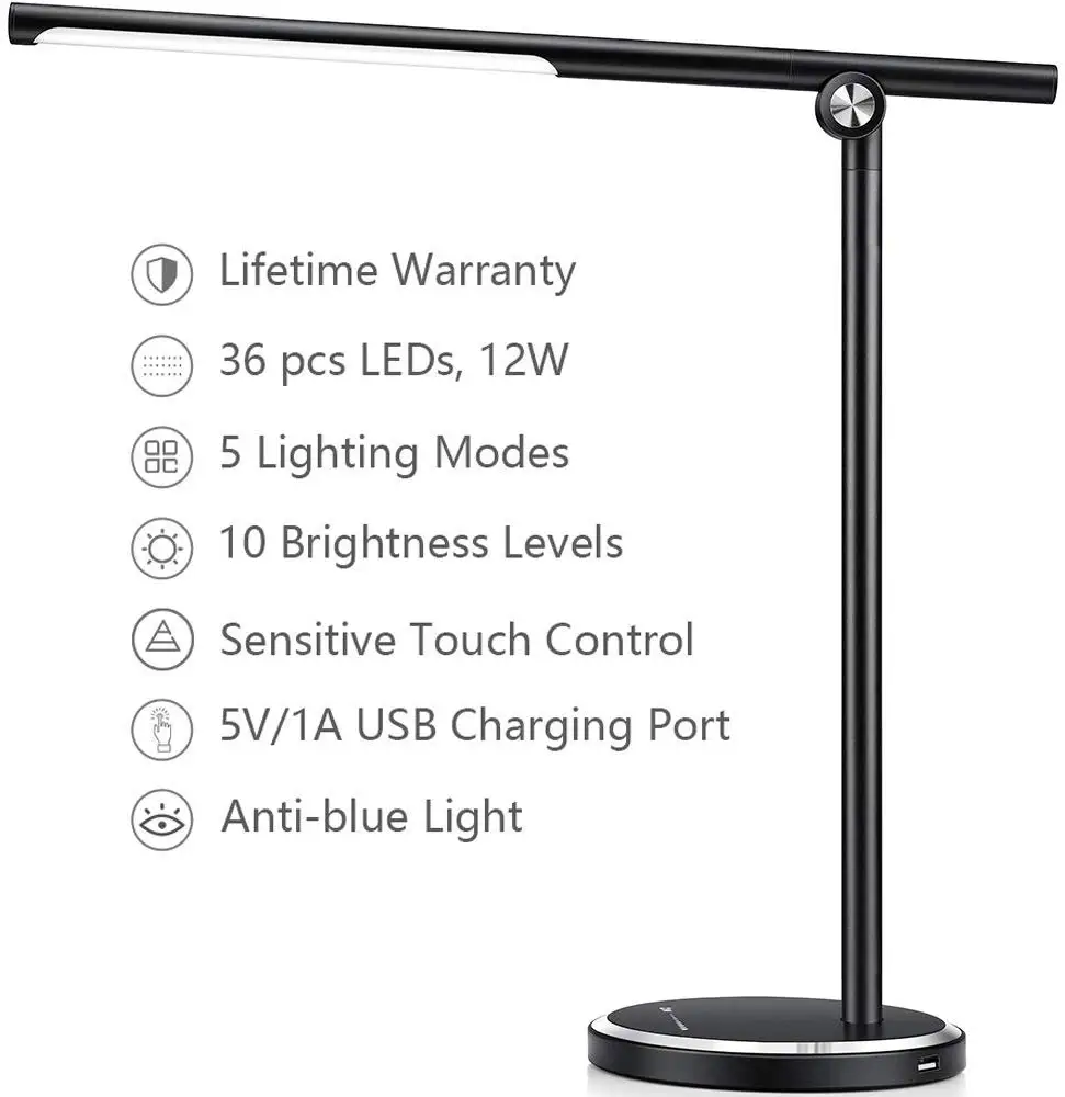 H-DA Desk lamp 36pcs LEDs 12W Dimmable Led Metal Table Lamps Office Lamp with 10 Brightness Levels 5Lighting Modes Touch Control 
H-DA Desk lamp 36pcs LEDs 12W Dimmable Led Metal Table Lamps Office Lamp with 10 Brightness Levels 5Lighting Modes Touch Control