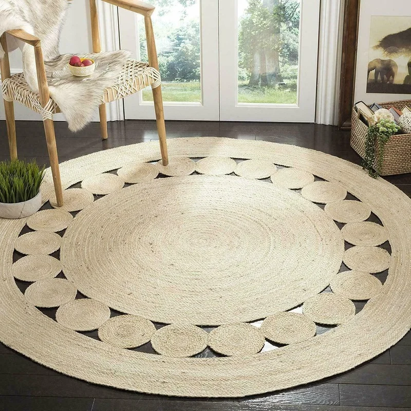 

Jute Round Rug 100% Natural Jute 60x60cm Rug Reversible Modern Rustic Look Rug Rugs and Carpets for Home Living Room