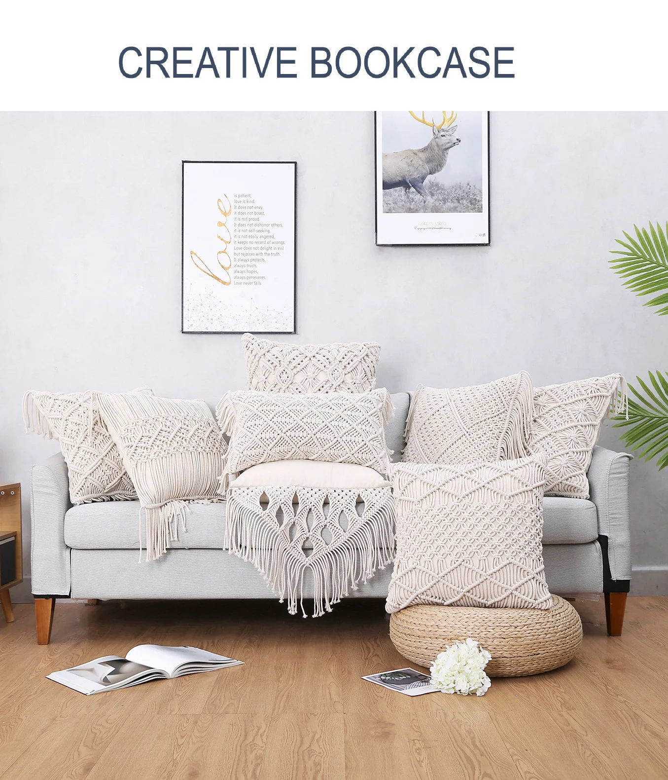 Hand-Woven Geometric Macrame Pillow Cover - Cotton Tassel Cushion 1 H8abf053f6f634c10907a30da8f1e74b6E