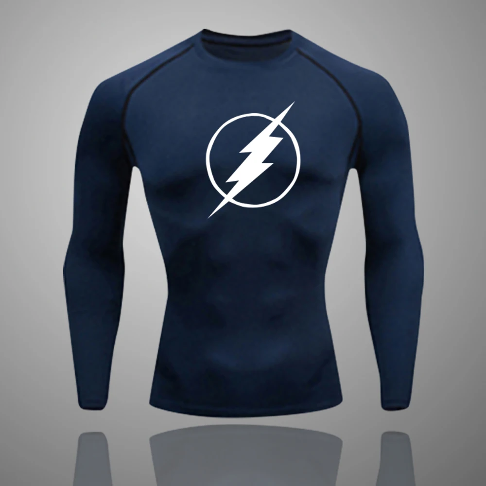 

Quick-Drying Pullover Gym Fitness Running Shirt New Men's Long-Sleeved Lightning Print Training T-Shirt Basketball Sportswear
